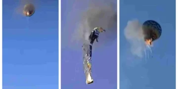 მგზავრით სავსე საჰაერო ბურთს ჰაერში ცეცხლი გაუჩნდა და მიწაზე დაეცა, არის მსხვერპლი – ნახეთ, რა ვიდეო ვრცელდება