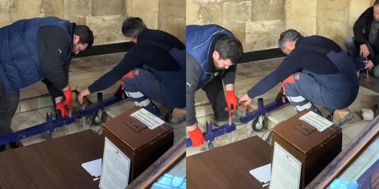 კადრები სიონის ტაძრიდან, სადაც ამ წუთეებში პატრიარქის სამუდამო განსასვენებელს ამზადებენ